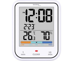 Technoline WT380 Horloge numérique de Salle de Bain avec hygromètre et thermomètre Étanche Minuterie de Douche Fonction Compte à rebours Grand écran LCD Affichage de la Date Blanc