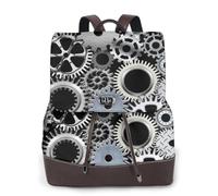 Technologie de rendu Gear Metal Art numérique,Sac à dos imperméable pour femme, sac à dos de voyage léger en cuir PU tendance