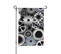 Technologie de rendu métallique d'engrenages Art numérique,Drapeau de jardin décoratif double face pour intérieur et extérieur, 30 x 45 cm