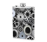 Technologie de rendu métallique d'engrenages Art numérique,Flasque de poche plate de 8 oz en acier inoxydable 304, idéale pour les activités de plein air.