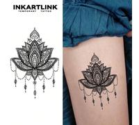 Technologie de tatouage révolutionnaire INKARTLINK, tatouage semi-permanent, henné fleur mandala peinte à la main symétrique, tatouage temporaire, imperméable, apparence de tatouage authentique, tatou