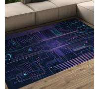 Technologie futuriste Tapis géométriques Illustration Abstraite créative de Science-Fiction Tapis de Sol pour Gamer Man Cave antidérapant Pliable à Poil Bas Moquette Violet 60x120cm