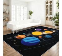 Technologie Tapis de Salon Lavable en Machine Antiderapant | Imprimé Système Solaire Planètes Étoiles, Tapis Doux et Léger pour Salle à Manger Chambre Couloir Bureau 160 x 230 cm