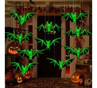 TECHO Décorations Halloween Lumineuses Bats, 10 Pièces Décorations à Suspendre pour Arbre d'halloween pour Pelouse Porche, Réalistes Matériau Phosphorescen