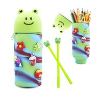 TECHO Trousse Silicone Verticale, Trousse Ecole 2 en1 Silicone Souple, Grenouille Pochette de Stylo, Fermeture Éclair, pour Étudiant Scolaire Cadeaux Rentré, Grenouille