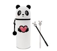 TECHO Trousse Silicone Verticale, Trousse Ecole 2 en1 Silicone Souple, Panda Pochette de Stylo, Fermeture Éclair, pour Étudiant Scolaire Cadeaux Rentré, Panda