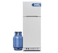 Techomey Frigo Gaz avec Congélateur, 265L, Frigo Congélateur Gaz/220V, pour Maison, Camping, Garage, Gîte, Mobile-home, Blanc