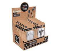 TECHONETECH EAR TECH EXPOSITOR DE 12 AURICULARES INTRAURALES - MICROFONO INTEGRADO - MINI JACK 3.5MM - ASISTENTE VOZ - CABLE DE