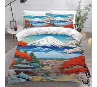 TECHPO Housse de Couette 140x200 Enfant Mont Fuji Parure de lit 1 Personne Fille Garçon Microfibre Style Japonais Ensemble de literie 3 pièces avec Fermeture Éclair 2 taies d'oreiller 65x65 cm