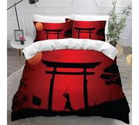 TECHPO Housse de Couette 140x200 Enfant Style Japonais Parure de lit 1 Personne Fille Garçon Microfibre Rouge Japonais Ensemble de literie 3 pièces avec Fermeture Éclair 2 taies d'oreiller 65x65 cm