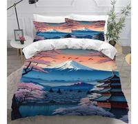 TECHPO Housse de Couette 220x240 Mont Fuji Parure de Lit 3 pièces Literie Style Japonais 3D HD Impression Microfibre avec Fermeture éclair Hiver Housse de Couette pour Enfant et Adulte