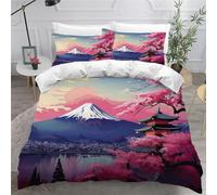 TECHPO Housse de Couette 220x240 Mont Fuji Parure de Lit 3 pièces Literie Style Japonais 3D HD Impression Microfibre avec Fermeture éclair Hiver Housse de Couette pour Enfant et Adulte