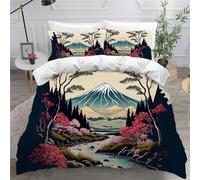 TECHPO Housse de Couette 220x240 Mont Fuji Parure de Lit 3 pièces Literie Style Japonais 3D HD Impression Microfibre avec Fermeture éclair Hiver Housse de Couette pour Enfant et Adulte