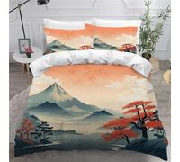 TECHPO Housse de Couette 220x240 Mont Fuji Parure de Lit 3 pièces Literie Style Japonais 3D HD Impression Microfibre avec Fermeture éclair Hiver Housse de Couette pour Enfant et Adulte