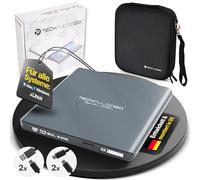 techPulse120 Externe USB 3.1 USB-C UHD 4k 3D M-DISC Blu-ray DVD CD HDR10 128GB Lecteur Graveur Burner Signature Paquet Sac 90cm Câble de Connexion Aluminium (Gris)