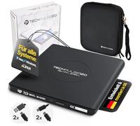 techPulse120 Externe USB 3.1 USB-C UHD 4k 3D M-DISC Blu-ray DVD CD HDR10 128GB Lecteur Graveur Burner Signature Paquet Sac 90cm Câble de Connexion Aluminium (Noir)