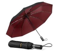 TechRise Parapluie Pliable Automatique Compact Coupe-Vent Avec 10 Baleines - Ouverture et Fermeture à Un Seul Bouton - Portable Pour Hommes et Femmes, Rouge et Noir