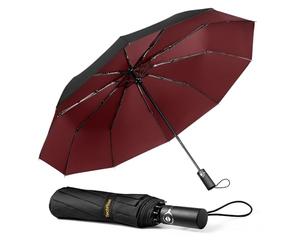 TechRise Parapluie Pliable Automatique Compact Coupe-Vent Avec 10 Baleines - Ouverture et Fermeture à Un Seul Bouton - Portable Pour Hommes et Femmes, Rouge et Noir