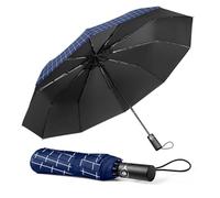 TechRise Parapluie Pliant, Automatique Compact Coupe-vent avec 10 Baleines, Ouverture et Fermeture à un Seul Bouton, Parapluie Portable pour Hommes et Femmes, Carreaux Bleus