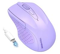 TechRise Souris Bluetooth Rechargeable(BT5.0/3.0 et 2.4G),Souris Sans Fil USB 4800 DPI, Souris Ergonomique Silencieuse,Mouse Adaptée Pour PC, Mac, Ordinateurs Portables et Toutes Surfaces,Violet Clair