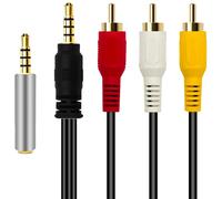 TechSide Câble RCA 1,50M | Mâle à Jack 3.5 | Câbles RCA + Adaptateur CTIA OMTP | Caméscope Convertisseur Mini DV Grabber Enregistreur Vhs