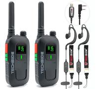 Techside TS-T2 Talkie-Walkie Professionnel à 16 Canaux PMR446 (Utilisation Libre) | VOX à 5 Niveaux | Balayage Automatique des Canaux | Écouteur et Chargeur USB Full Option | Lot de 2 Pièces