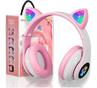 TECHTA Casque Bluetooth pour Enfants sans Fil,Casque Cat Pliable avec LED Flash Lumières Glow, Enfants Bluetooth 5.0 avec Micro