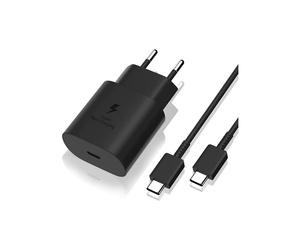TECHTA Chargeur Rapide 25W USB-C avec Câble 1m Compatible Samsung Galaxy S26 S25 S24 A17 A37 A57 Z Flip Z Fold