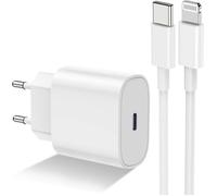 TECHTA Chargeur Rapide pour iPhone 14/13/12/11/Pro Max Plus Mini SE XR X XS, Adaptateur Secteur USB-C 25 W avec Câble Lightning 1m