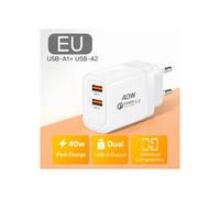 TECHTA Chargeur Secteur Double USB-A 40W - Charge Rapide QC3.0 - 2 Ports USB-A - Compatibilité Universelle