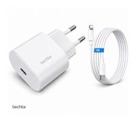 TECHTA Chargeur USB C 25W Cable Lightning 1M Charge Rapide iPhone 7 8 SE X XR XS 11 12 13 14 Secteur Prise Type C