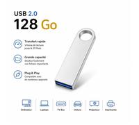 TECHTA Clé USB 128 Go Métal Étanche USB 2.0 Mémoire Flash pour PC Ordinateur TV Voiture - Argent