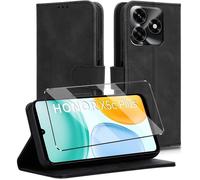TECHTA Coque Portefeuille pour Honor X5C Plus avec 1 Verre Trempé Étui en Cuir PU Antichoc Noir