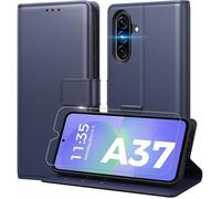 TECHTA Coque Portefeuille pour Samsung Galaxy A37 5G et 4G avec 1 Verre Trempé Étui Cuir PU à Rabat Porte Cartes - Bleu