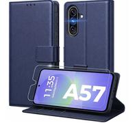 TECHTA Coque Portefeuille pour Samsung Galaxy A57 5G et 4G avec 1 Verre Trempé Étui Cuir PU à Rabat Porte Cartes - Bleu