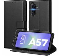 TECHTA Coque Portefeuille pour Samsung Galaxy A57 5G et 4G avec 1 Verre Trempé Étui Cuir PU à Rabat Porte Cartes - Noir