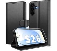 TECHTA Coque Portefeuille pour Samsung Galaxy S26 en Cuir PU avec 1 Verre Trempé Étui Antichoc Noir