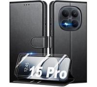 TECHTA Coque Portefeuille pour Xiaomi Redmi Note 15 Pro 5G ( PAS POUR 4G) avec 2 Verres Trempés Étui en Cuir PU à Rabat - Noir