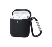 TECHTA Coque pour Airpods 2 & 1 ( avec Porte-clés, Coque en Silicone Souple Antichoc, Prise en Charge du Chargement sans Fil - Noir