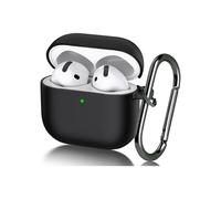 TECHTA Coque pour Airpods 4 (2024) avec Porte-clés, Coque en Silicone Souple Antichoc, Prise en Charge du Chargement sans Fil - Noir
