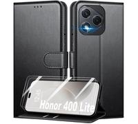 TECHTA Coque pour Honor 400 Lite 5G + 2 Pièces Verre Trempé, [Housse en Cuir PU] [Etui à Rabat] [Pochette de Portefeuille] - Noir