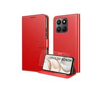 TECHTA Coque pour Honor 400 Smart, avec Verre Trempé Etui Protection Housse en PU Portefeuille, Pochette Fermeture Magnétique,Rouge
