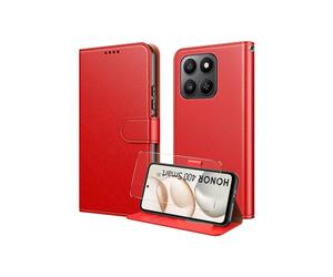 TECHTA Coque pour Honor 400 Smart, avec Verre Trempé Etui Protection Housse en PU Portefeuille, Pochette Fermeture Magnétique,Rouge
