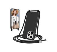TECHTA Coque pour iPhone 15 Pro Max avec Cordon, Collier Étui Silicone avec Tour de Cou Lanière Corde Bandouliere Case, Noir