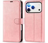 TECHTA Coque pour iPhone 17 Pro Porte-Carte Etui Portefeuille Anti-Choc Housse Clapet Folio Fermeture Magnétique, Rose