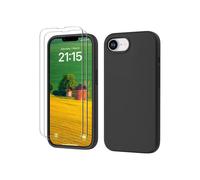TECHTA Coque pour iPhone 17e/ 16e Silicone avec 2 Verre Trempé Étui Protection Précise de Caméra, Noir