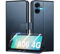 TECHTA Coque pour Samsung Galaxy A06 4G + 2 Pièces Verre Trempé, Pochette de Portefeuille Etui à Rabat - Bleu
