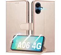 TECHTA Coque pour Samsung Galaxy A06 4G + 2 Pièces Verre Trempé, Pochette de Portefeuille Etui à Rabat - Rose