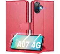 TECHTA Coque pour Samsung Galaxy A07 4G + [2 Pièces Verre Trempé], Pochette de Portefeuille Etui à Rabat - Rouge