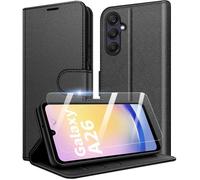 TECHTA Coque pour Samsung Galaxy A26 5G, [Fermeture Magnetique à Rabat], [Housse Portefeuille], + 1x [Verre Trempé ] (Noir)